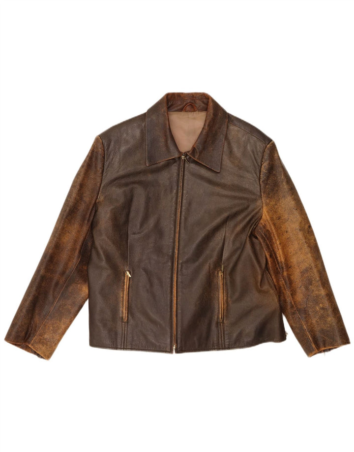 Yessica Damen Slim Lederjacke UK 20 2XL Braunes Leder