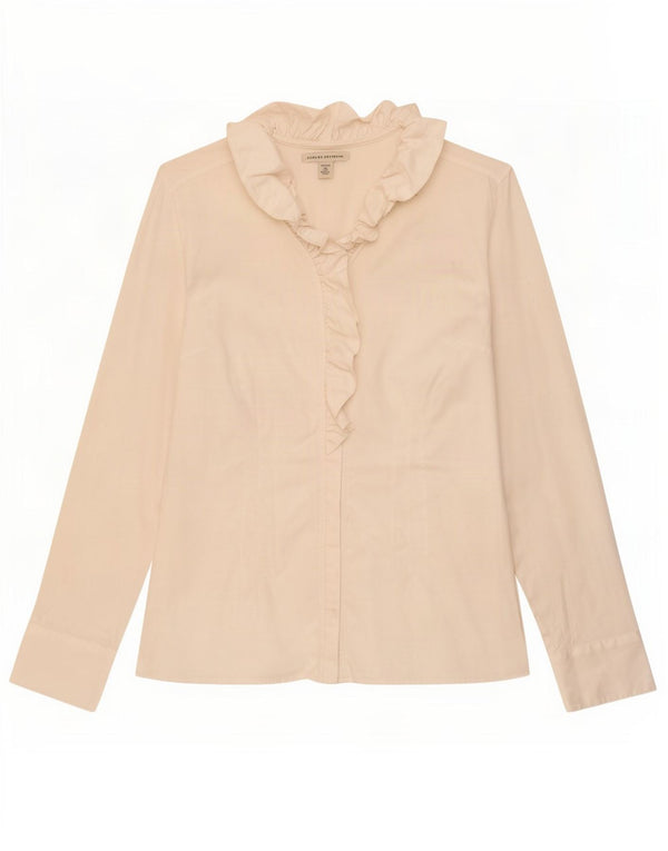 Banana Republic Damen-Hemd mit Rüschen vorne, UK 14, Größe L, weiße Baumwolle