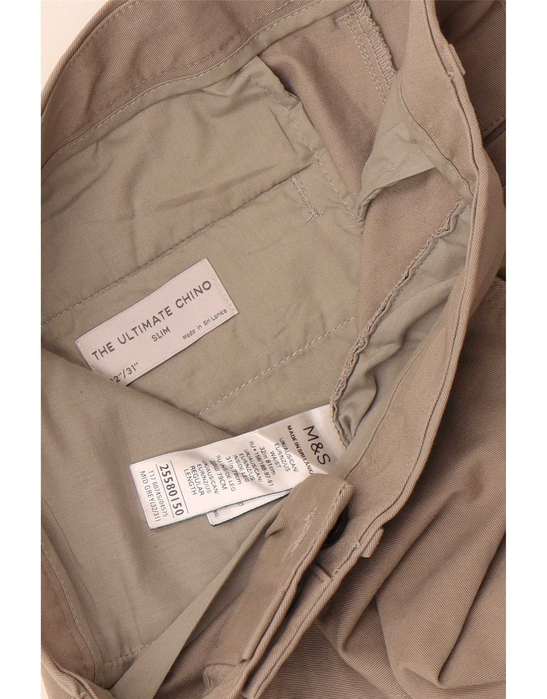 Marks & Spencer Slim Chino-Hose für Herren, W32, L31, graue Baumwolle