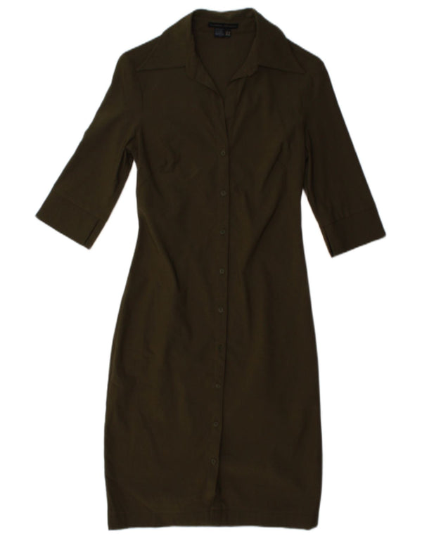 Zara Damen 3/4-Ärmel-Hemdkleid EU 34 2XS Khaki Rayon