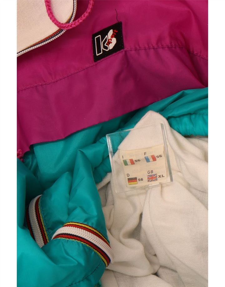 VINTAGE Herren-Regenjacke mit Kapuze, UK 42 XL, rosafarbenes Colourblock-Polyamid