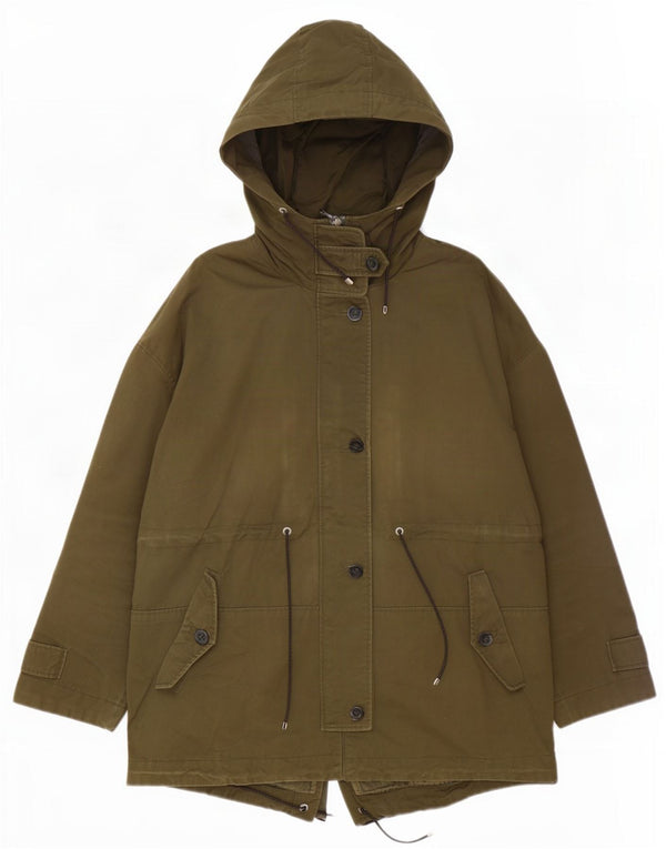 Massimo Dutti Damen-Parkajacke mit Kapuze, UK 18, XL, Khaki, Baumwolle