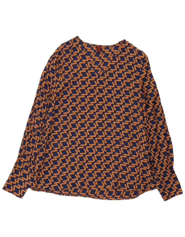 Stefanel Langarm-Blusenoberteil für Damen IT 46 Large Marineblau Geometrisch