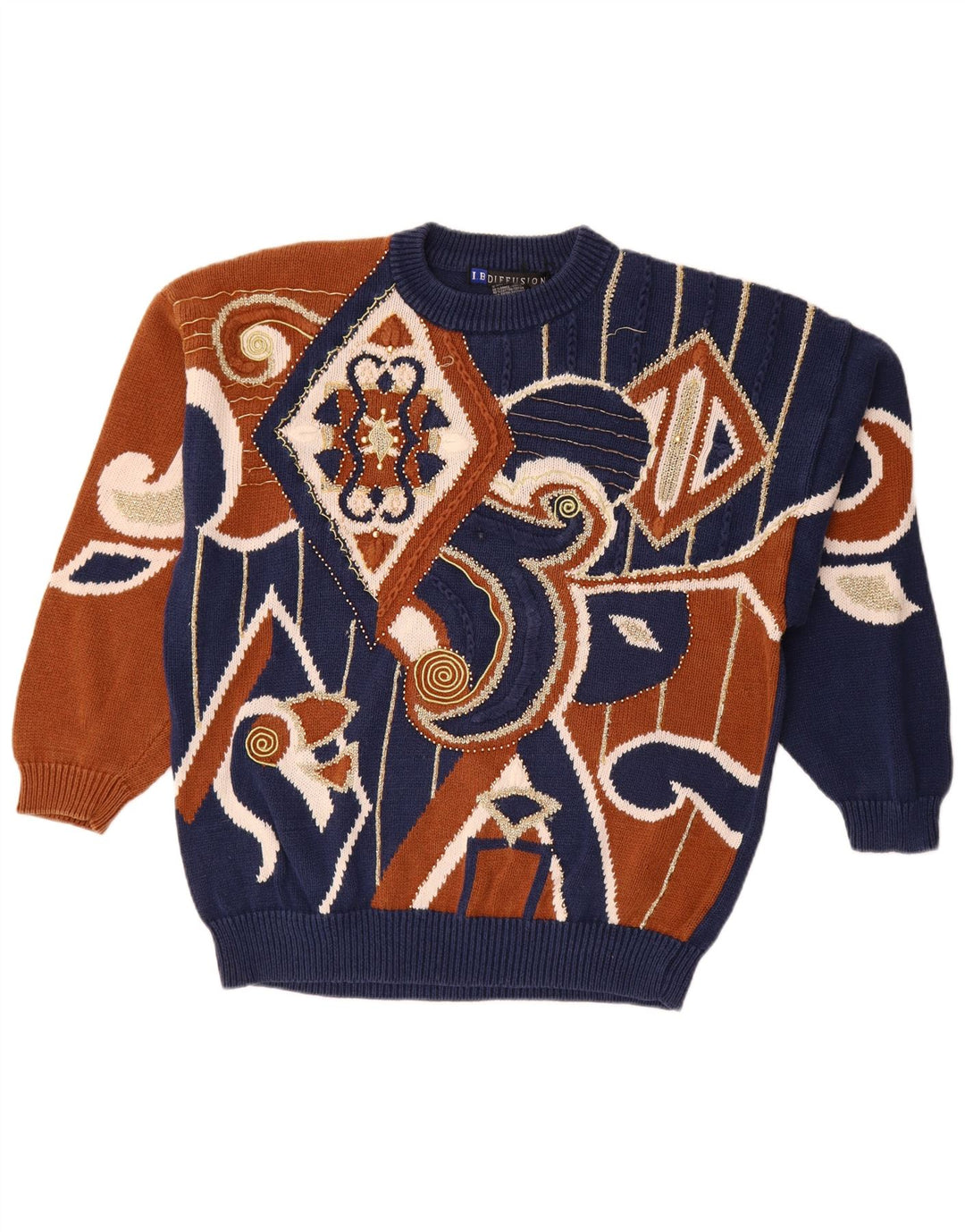 I.B Diffusion Damen-Pullover mit Rundhalsausschnitt, Gr. 16, Marineblau, Paisleymuster