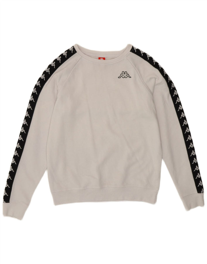 KAPPA Damen Grafik-Sweatshirtpullover UK 14 Mittelweiß Farbblock
