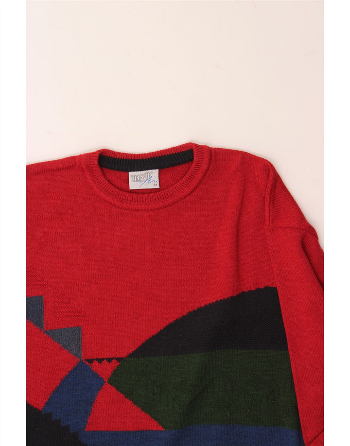 MASELLI Womens Crew Neck Jumper Sweater IT 54 2XL Red Colourblock Vintage Maselli and Second-Hand Maselli from Messina Hembry 