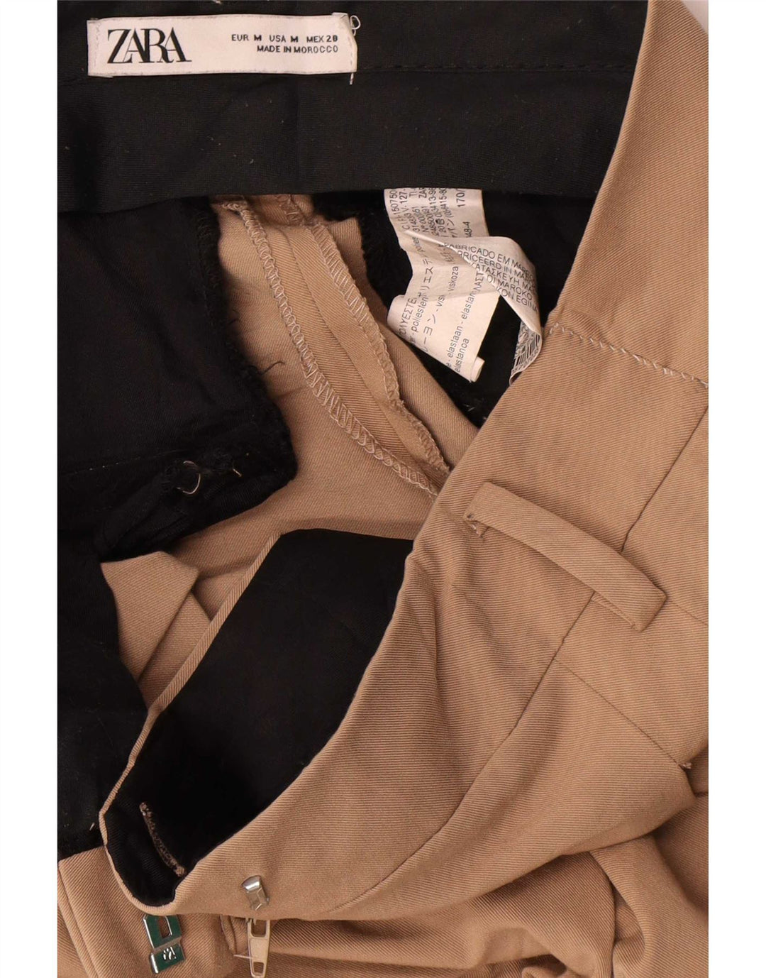Zara Damen-Chinohose mit weitem Bein, mittelgroß, W28, L30, braun, Polyester
