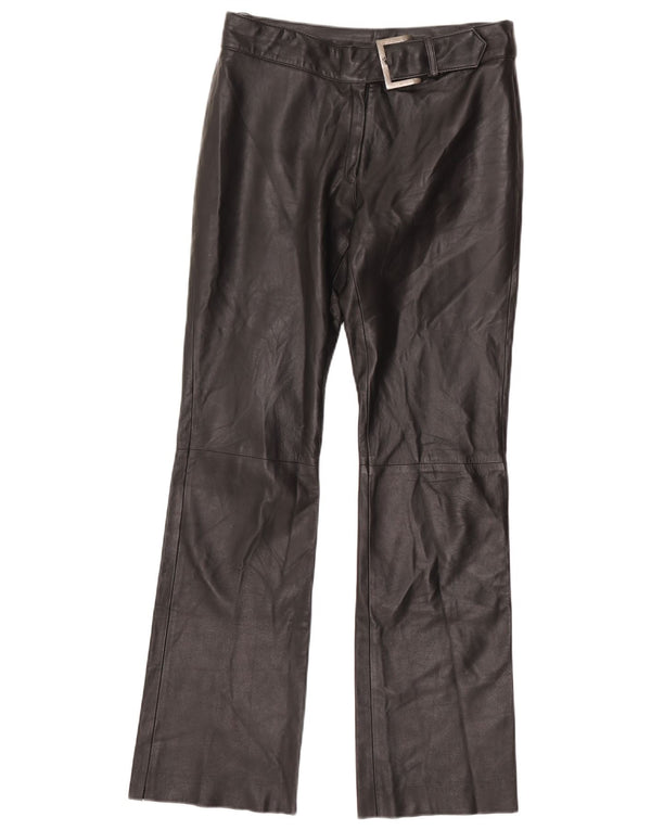 Vintage Damen Leder gerade Hose EU 38 Medium W30 L32 Schwarz