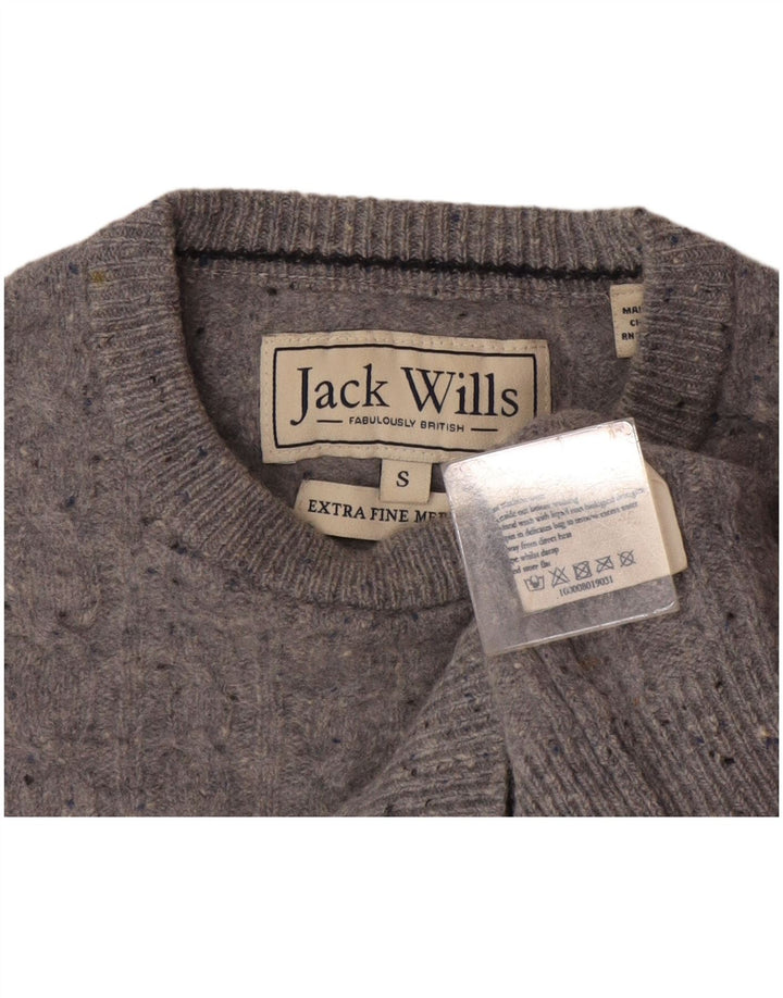 Jack Wills Herren-Pullover mit Rundhalsausschnitt, klein, grau gefleckte Wolle
