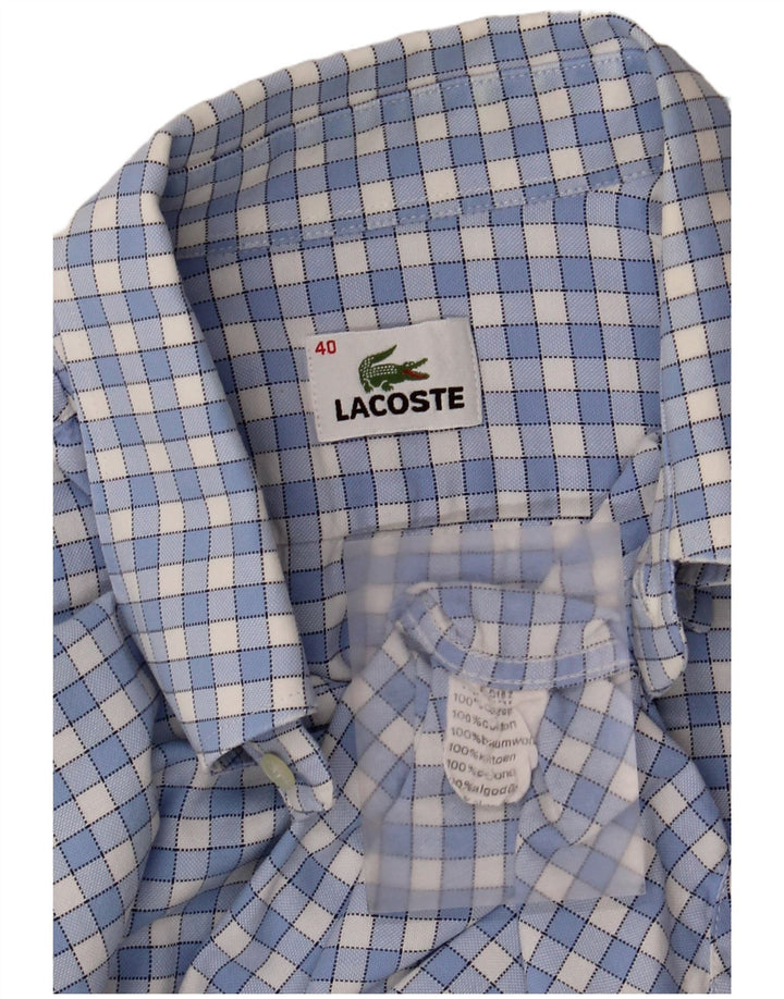 Lacoste Herrenhemd Größe 40 mittelblau karierte Baumwolle