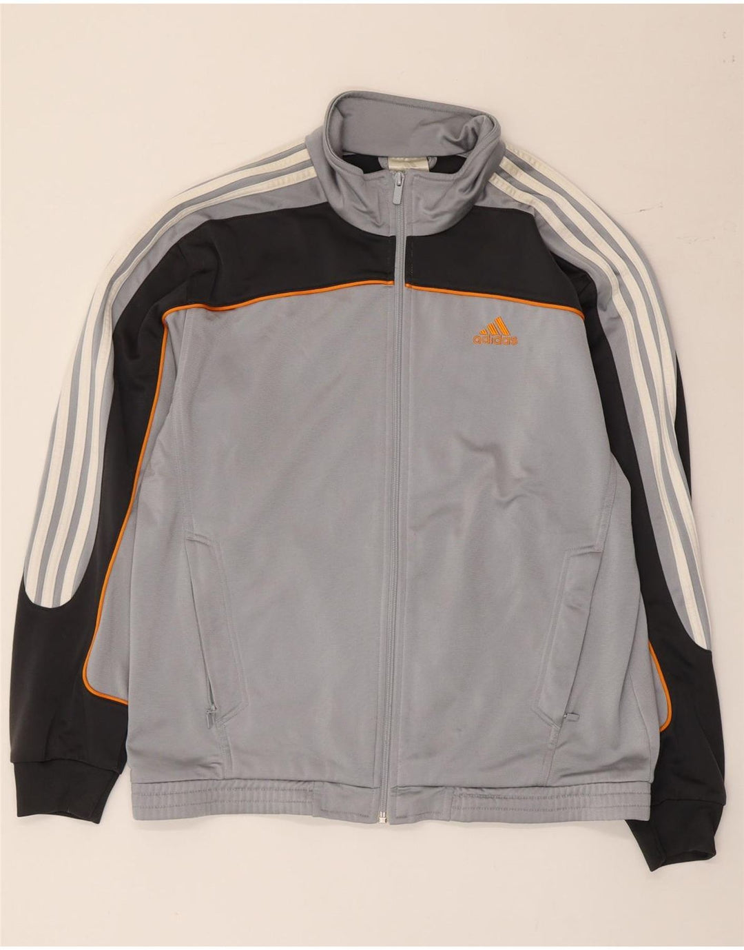 Adidas Herren-Trainingsanzugoberteil aus mittelgrauem Colourblock-Polyester