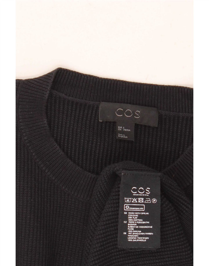 Cos Herren-Pullover mit Rundhalsausschnitt, Größe S, schwarze Baumwolle