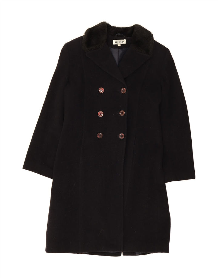 VINTAGE Womens Double Breasted Coat UK 12 Medium  Black Wool Vintage Vintage and Second-Hand Vintage from Messina Hembry 