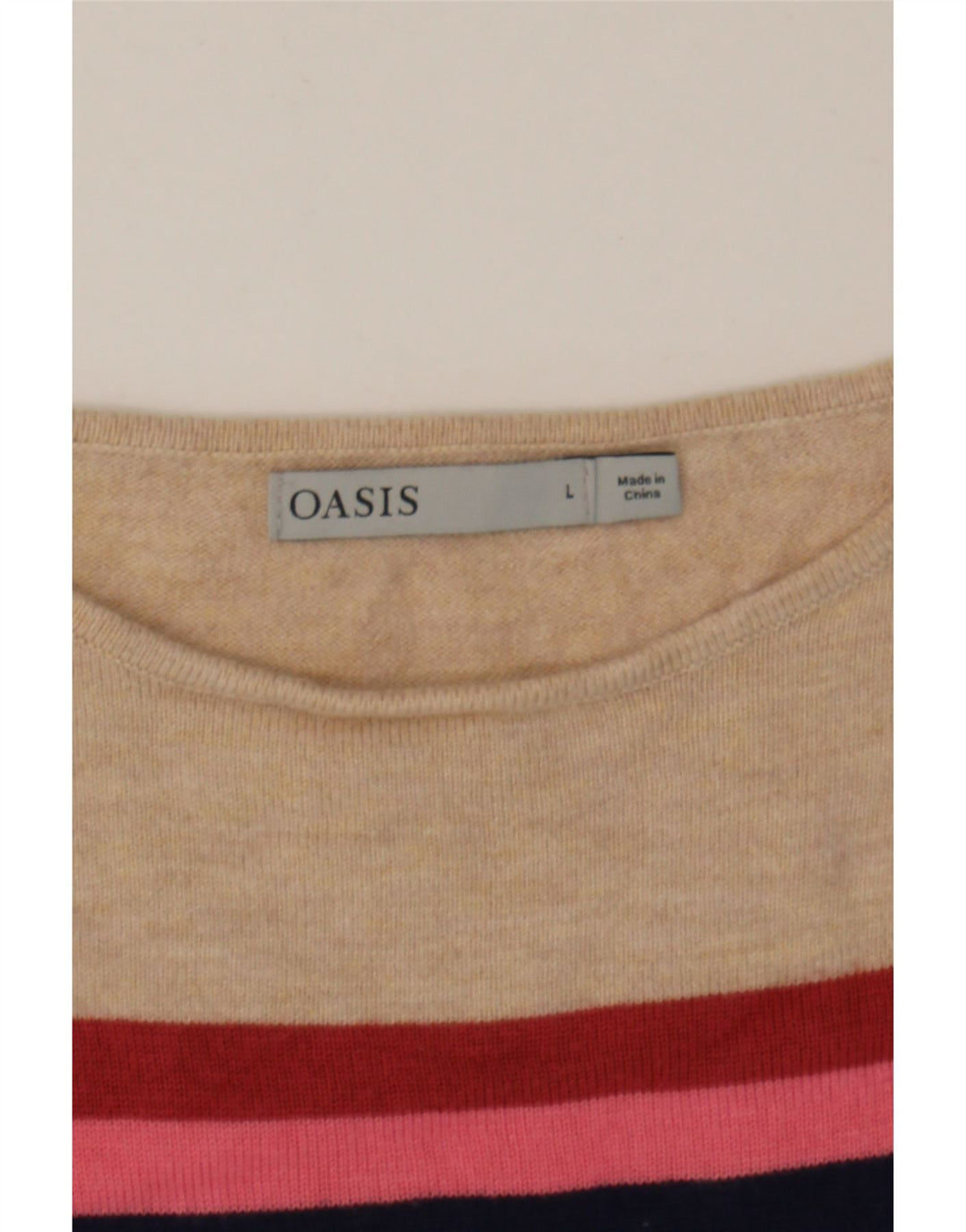 OASIS Womens Boat Neck Jumper Sweater UK 16 Large Beige Striped Polyester Vintage Oasis and Second-Hand Oasis from Messina Hembry 