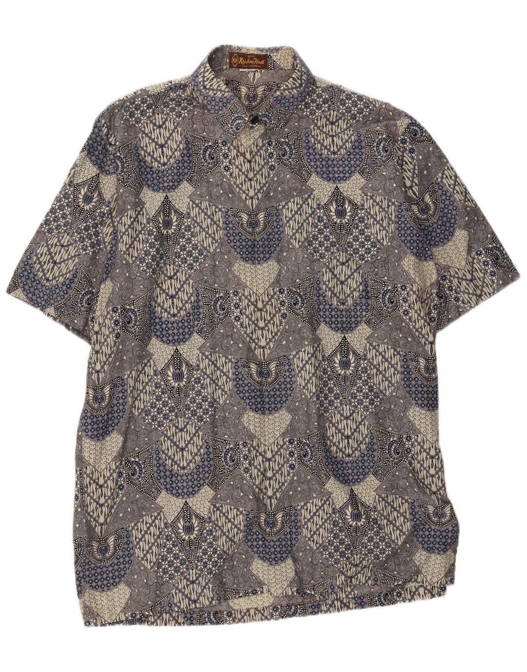 VINTAGE Mens Short Sleeve Shirt XL Grey Paisley