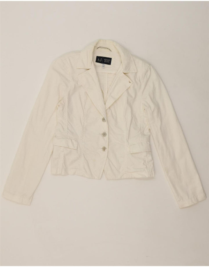 ARMANI JEANS Womens 3 Button Blazer Jacket EU 44 XL White Cotton Vintage Armani Jeans and Second-Hand Armani Jeans from Messina Hembry 