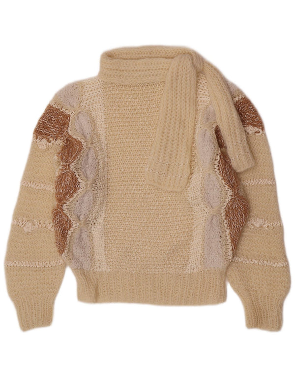 Vintage Damen Rollkragenpullover Pullover UK 14 Medium Off White Retro