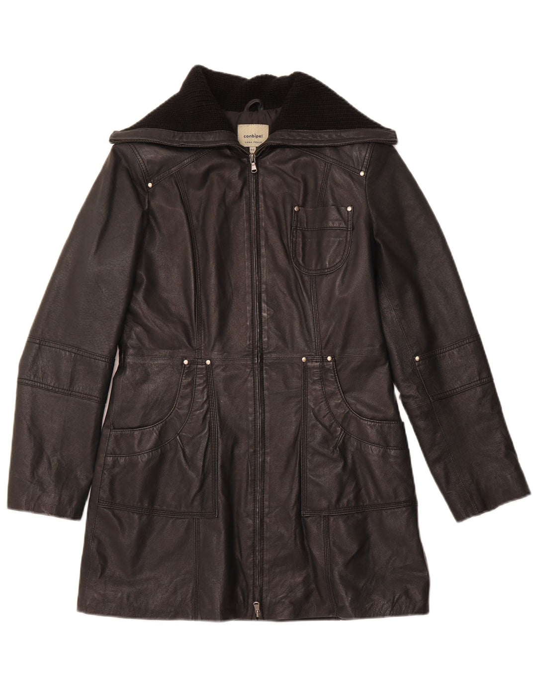 CONBIPEL Damen Ledermantel IT 44 Mittelschwarzes Leder