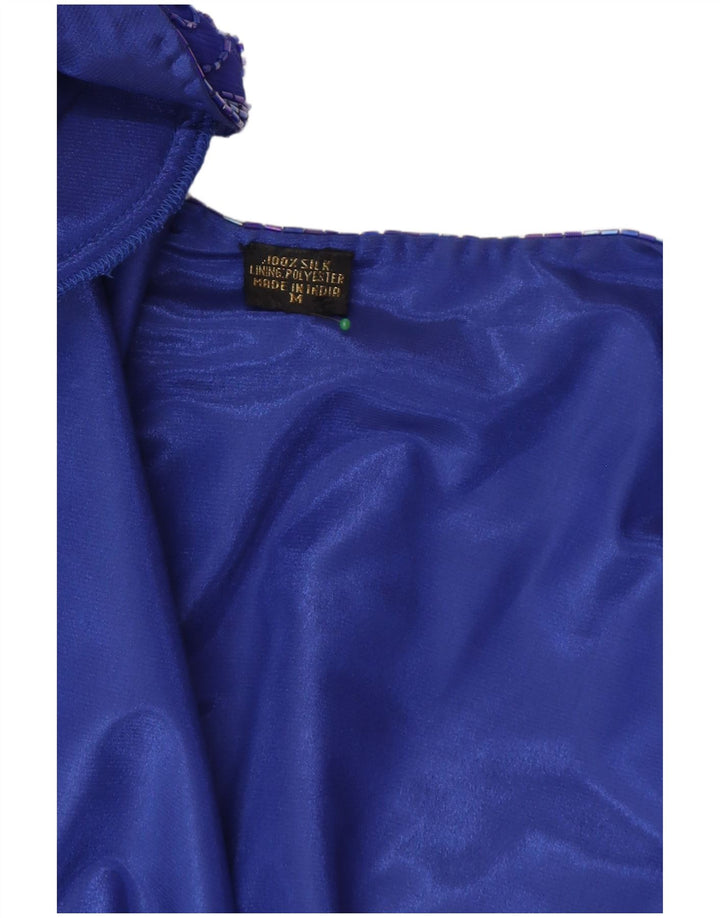 Vintage Damen Crop Blazer Jacke UK 14 Mittelblaue Seide