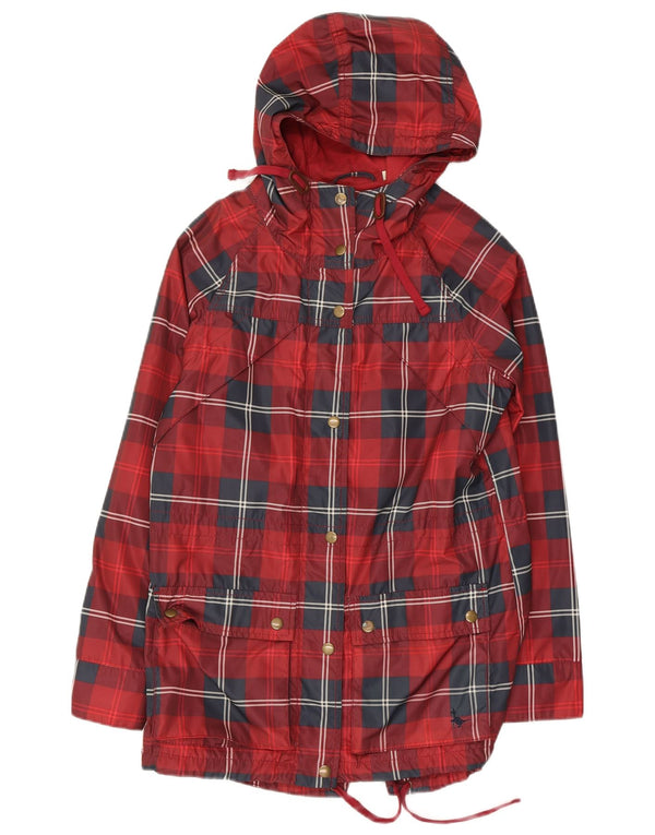 JACK WILLS Übergroße Damen-Regenjacke mit Kapuze, UK 6 XS, rot kariertes Polyester