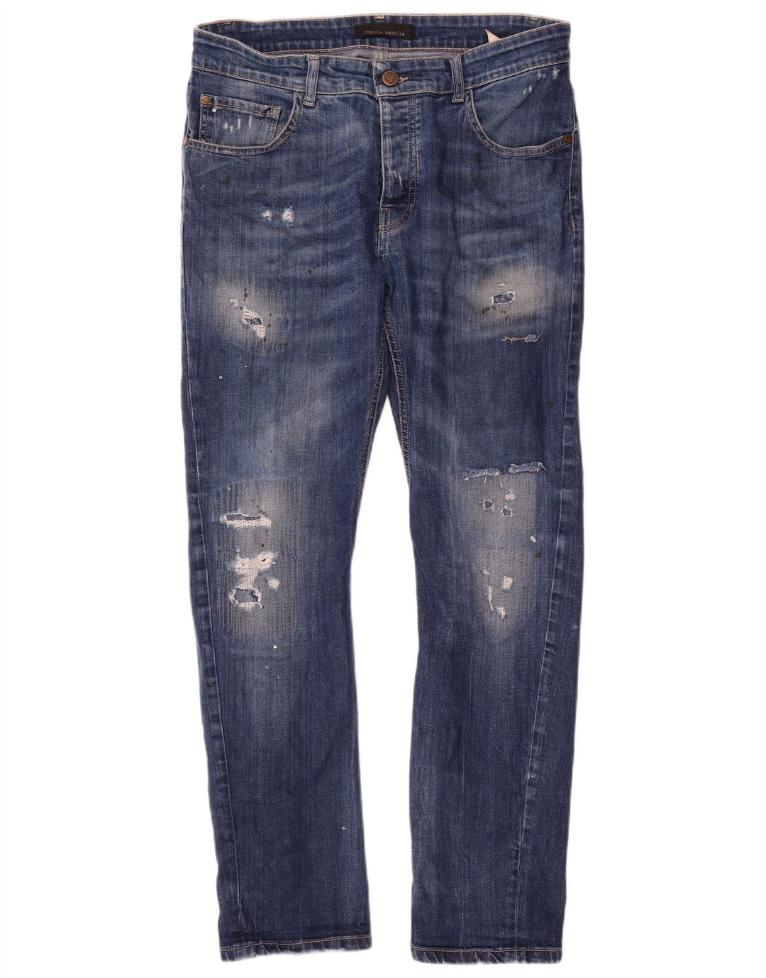 Frankie Morello Herren Distressed Slim Jeans W34 L29 Blaue Baumwolle