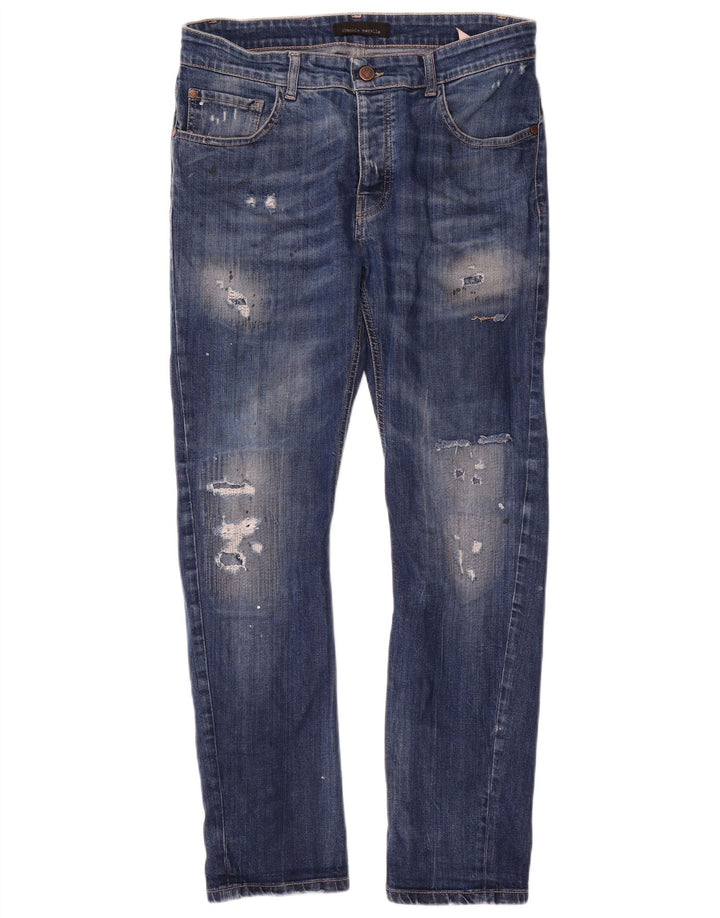 Frankie Morello Herren Distressed Slim Jeans W34 L29 Blaue Baumwolle