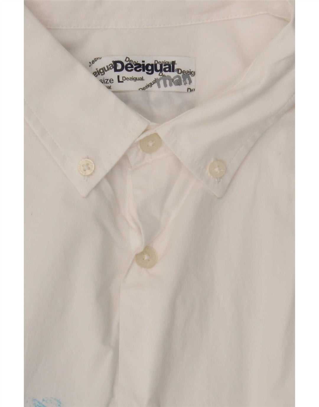 Desigual Herren-Kurzarmhemd mit abstraktem Muster, Größe L, Weiß