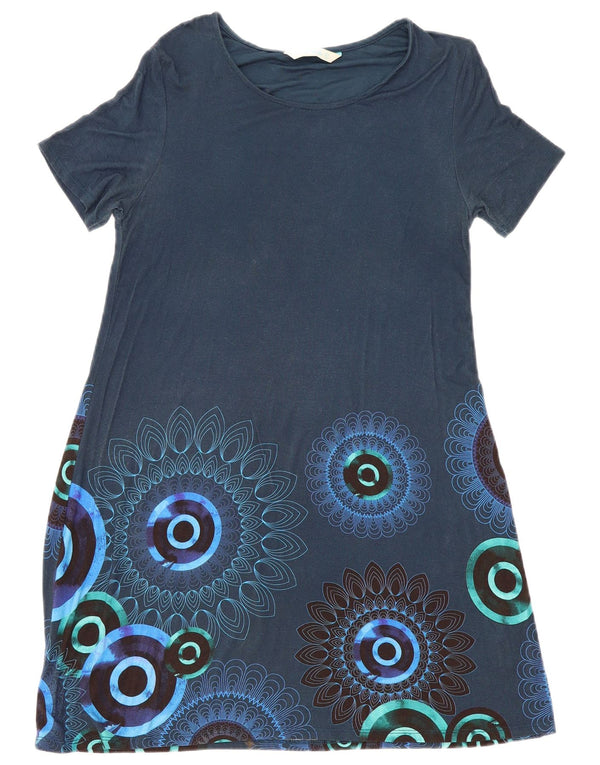 Desigual Damen Grafik-T-Shirt-Kleid UK 18 XL Marineblaue geometrische Viskose