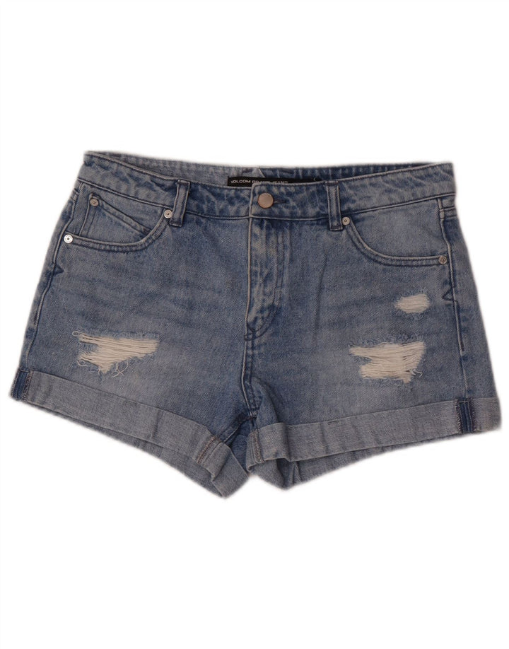Volcom Damen Boyfriend-Jeansshorts im Distressed-Look W28 mittelblaue Baumwolle
