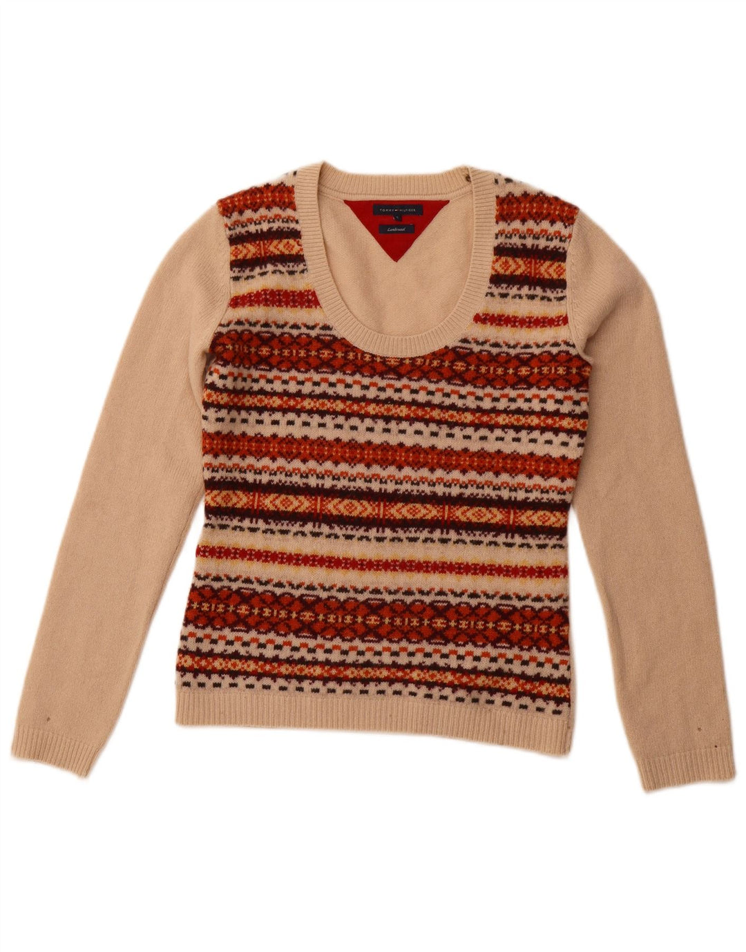 TOMMY HILFIGER Damen-Pullover mit U-Boot-Ausschnitt, Gr. 10, Small Beige Fair Isle
