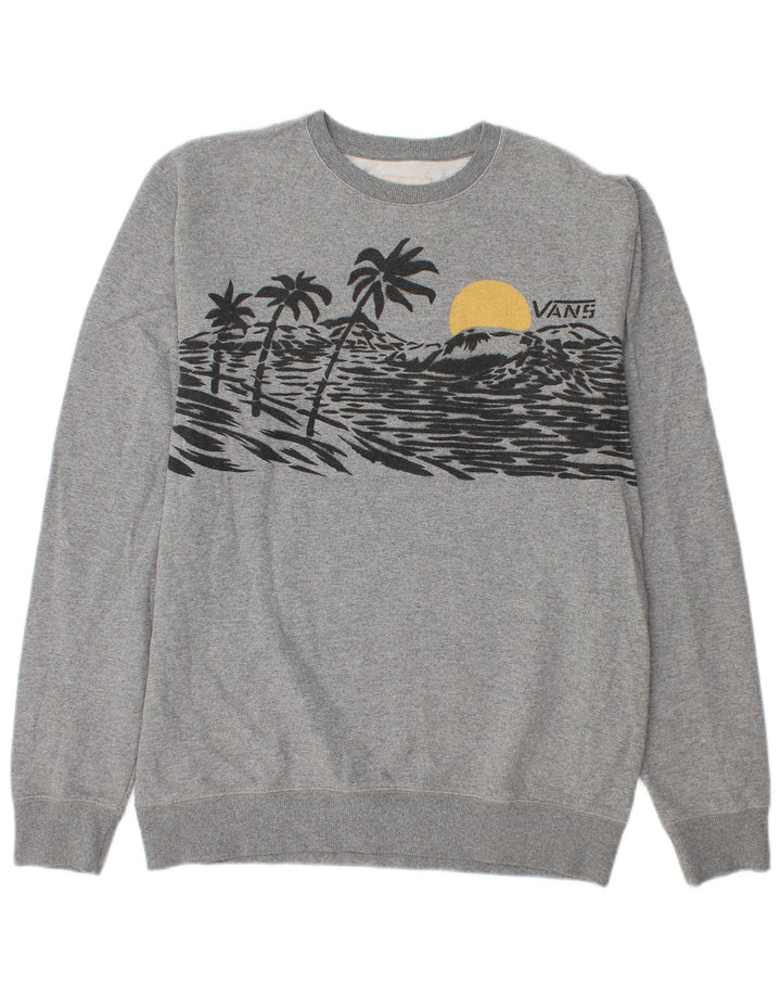 Vans Herren Grafik-Sweatshirt-Pullover aus mittelgrau gefleckter Baumwolle