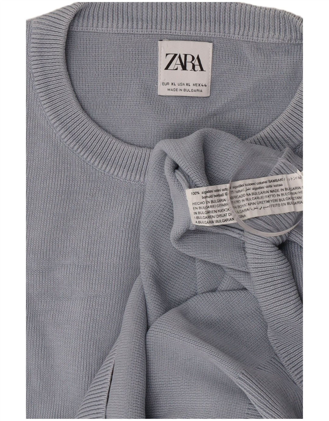 Zara Herren-Pullover mit Rundhalsausschnitt, XL, graue Baumwolle
