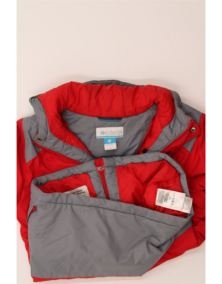 COLUMBIA Boys Hooded Windbreaker Jacket 11-12 Years Medium Red Colourblock Vintage Columbia and Second-Hand Columbia from Messina Hembry 
