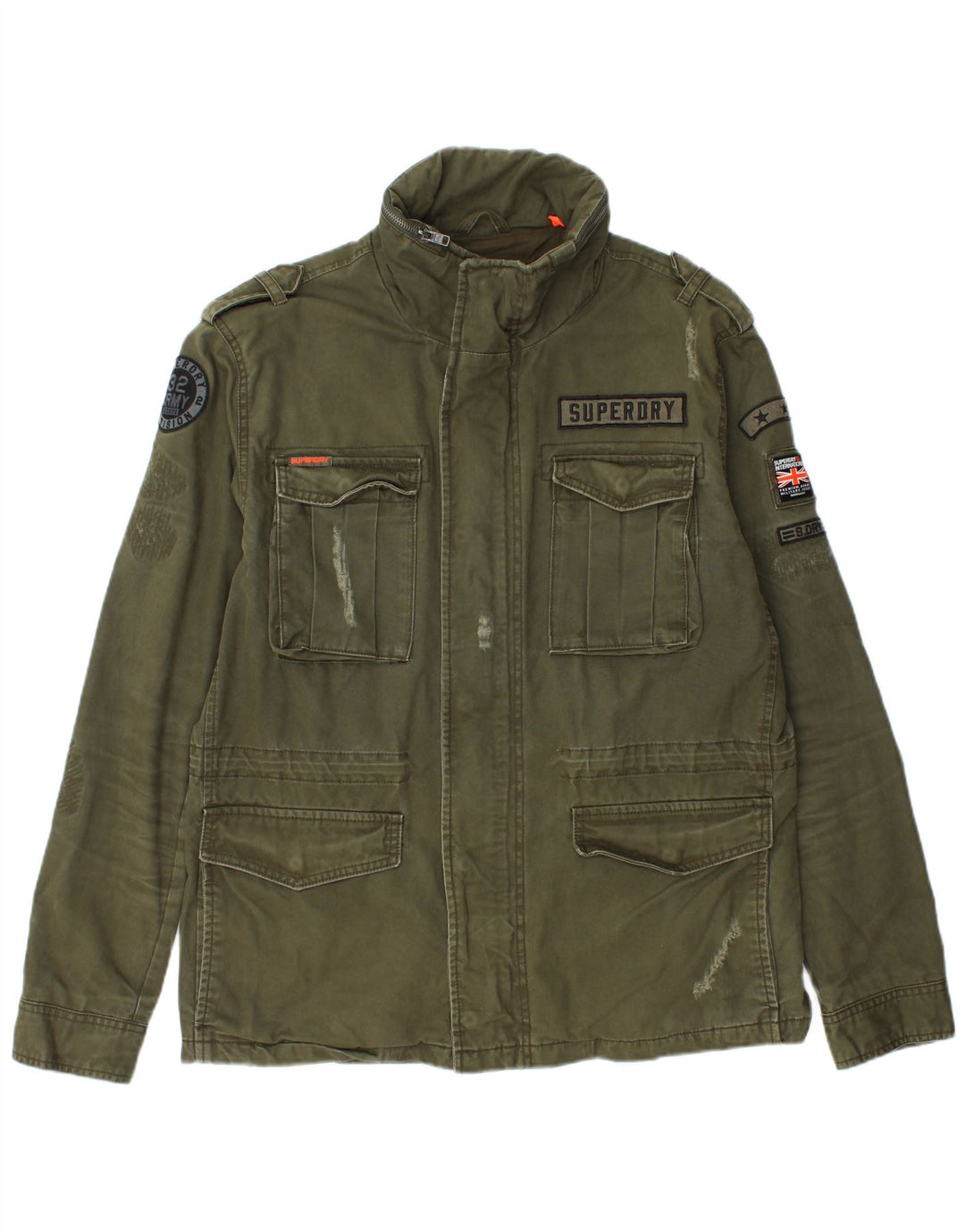 SUPERDRY Herren-Militärjacke mit Distressed-Grafik, UK 44, 2XL, Khaki, Baumwolle