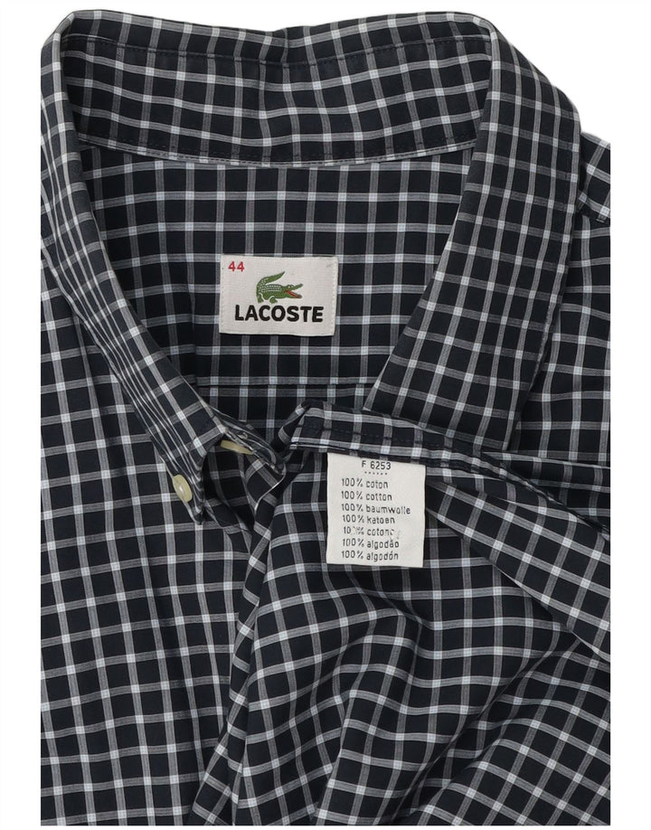 Lacoste Herrenhemd Größe 44 XL Marineblaue Gingham-Baumwolle