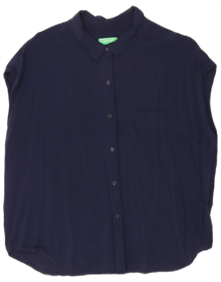 BENETTON Damen Kurzarm-Oversize-Hemd UK 14 Mittelmarineblau
