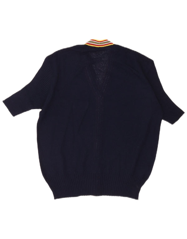 Vintage Damen Kurzarm-Cardigan-Pullover UK 12 Medium Navy Blue
