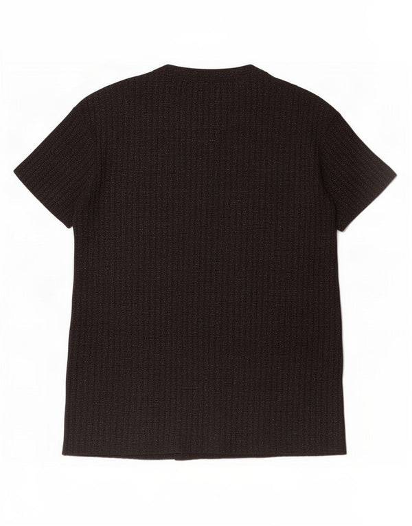 Zara Damen T-Shirt Top UK 10 Small Schwarz geflecktes Polyester