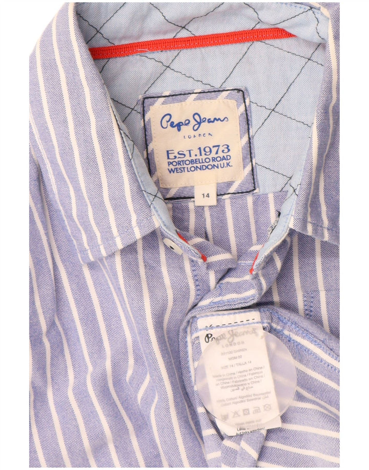 PEPE Jeans Jungen-Hemd, 13–14 Jahre, blau gestreift, Baumwolle