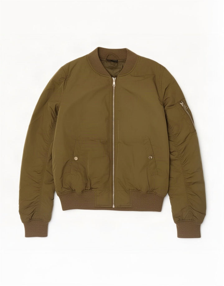 Topshop Damen Bomberjacke UK 10 Small Khaki Polyester