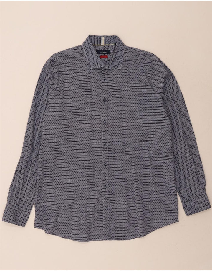 DANIEL HECHTER Mens Shaped Fit Shirt Size 43 Large Blue Floral Cotton Vintage Daniel Hechter and Second-Hand Daniel Hechter from Messina Hembry 