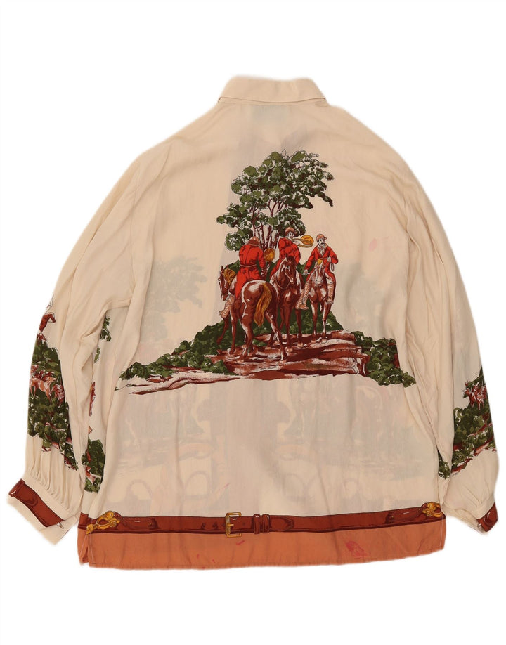 GABRI ELLE LA CAMICIA Grafik-Hemdbluse für Damen, UK 16, Größe L, gebrochenes Weiß