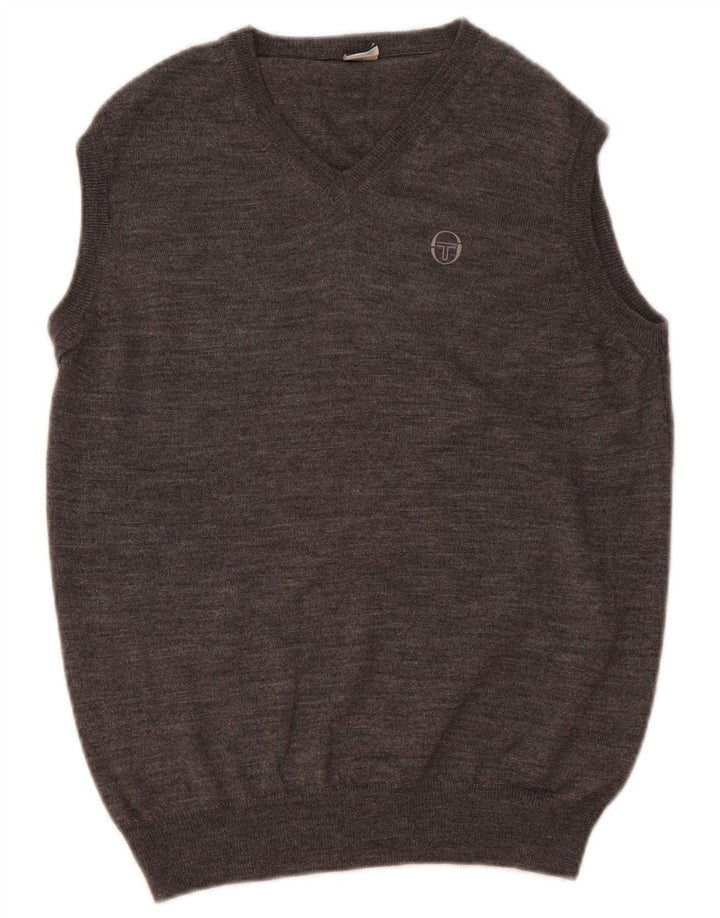 Sergio Tacchini Damen Weste Tank Top UK 14 Mittelgrau gefleckte Wolle