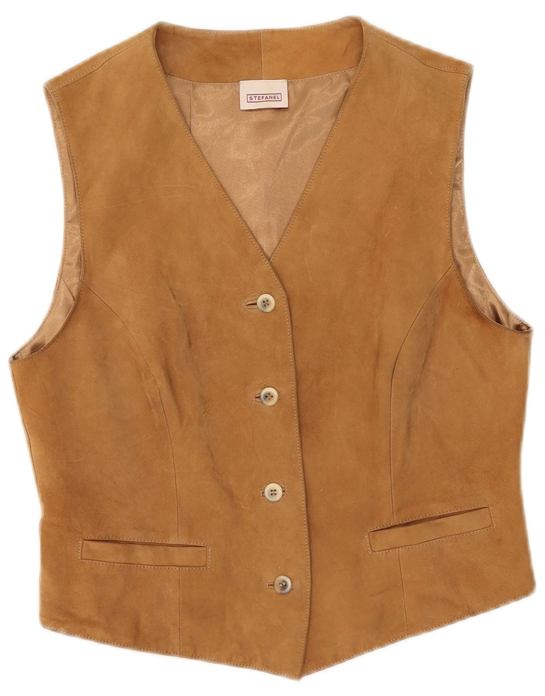 Stefanel Damen Wildlederweste UK 12 Medium Beige Leder