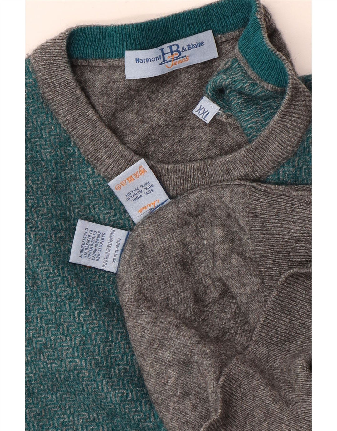 Harmont & Blaine Herren-Pullover mit Rundhalsausschnitt, 2XL, graue Colourblock-Wolle