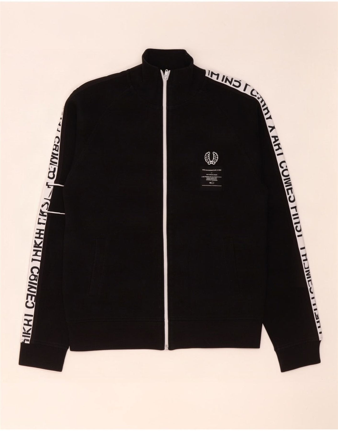 Fred Perry Herren-Trainingsanzug mit grafischem Oberteil, Jacke, Größe S, Schwarz, Farbblock-Baumwolle