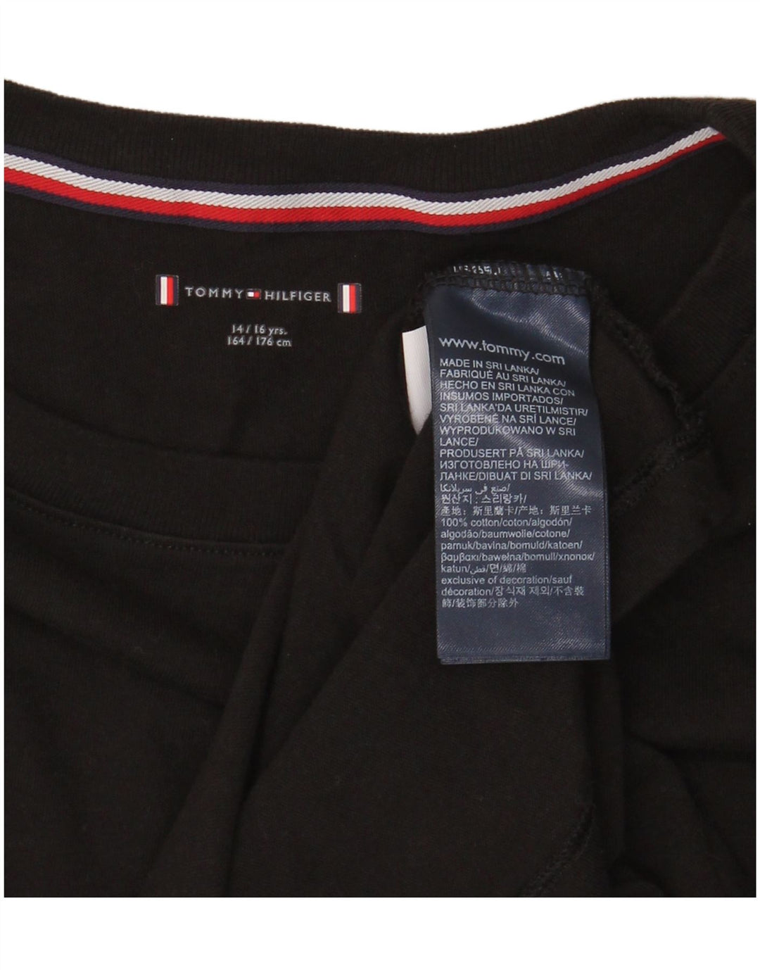 Tommy Hilfiger Jungen-Top, langärmelig, 14–15 Jahre, schwarze Baumwolle