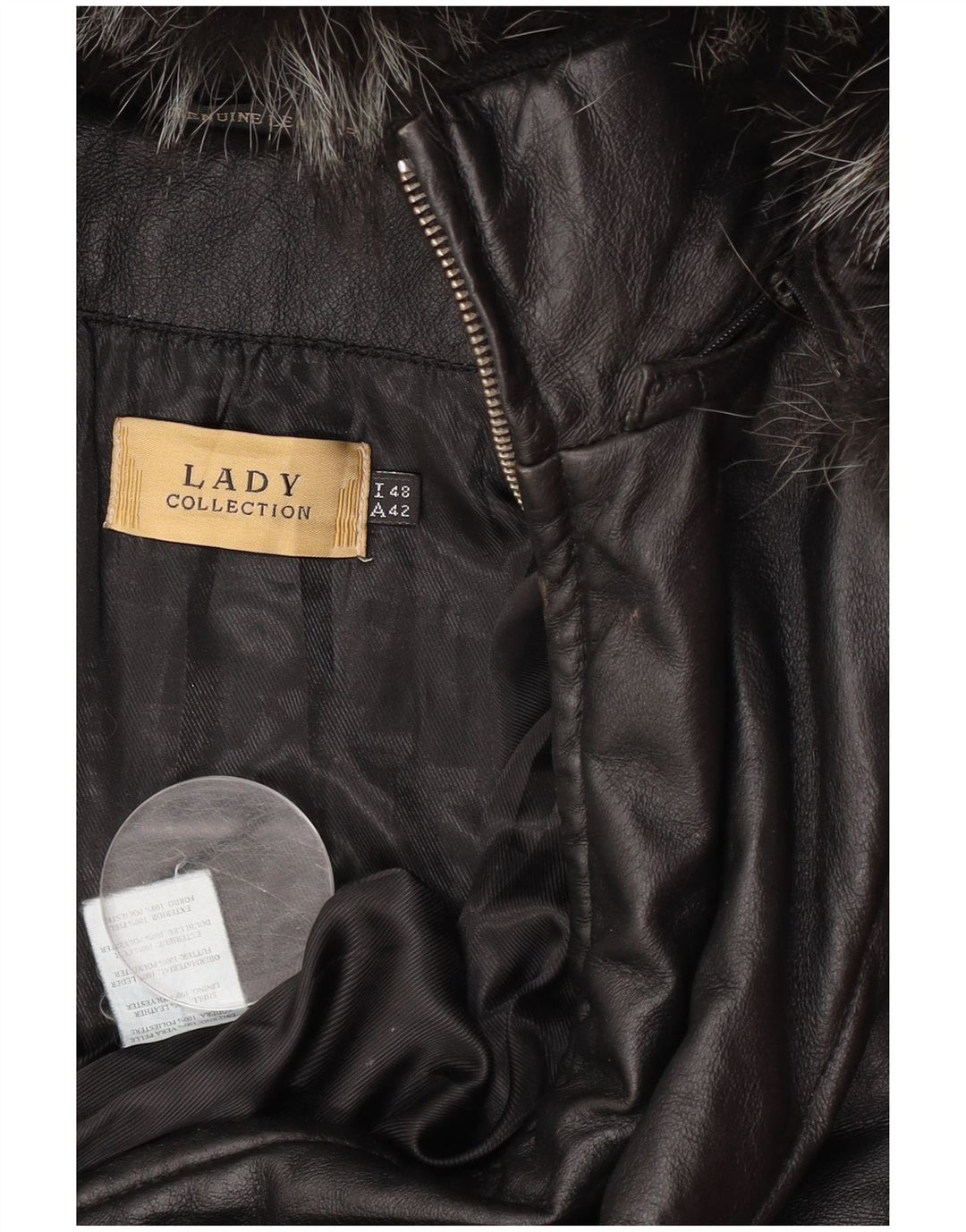 Vintage Damen Lederjacke mit Kapuze IT 48 XL Schwarzes Leder