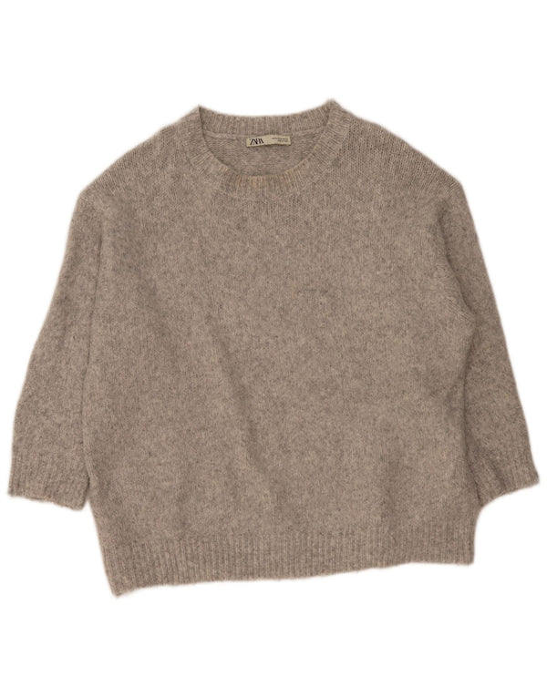 Übergroßer Damen-Pullover mit U-Boot-Ausschnitt von Zara, UK 14, mittelgraues Acryl