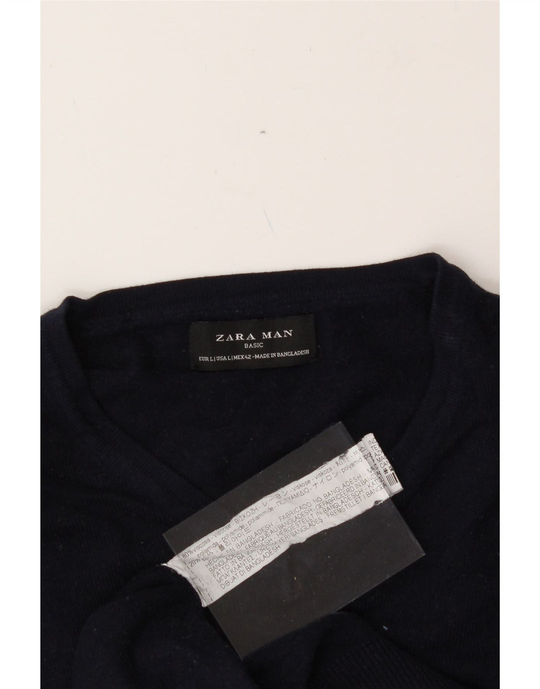 ZARA Mens V-Neck Jumper Sweater Large Navy Blue Viscose Vintage Zara and Second-Hand Zara from Messina Hembry 